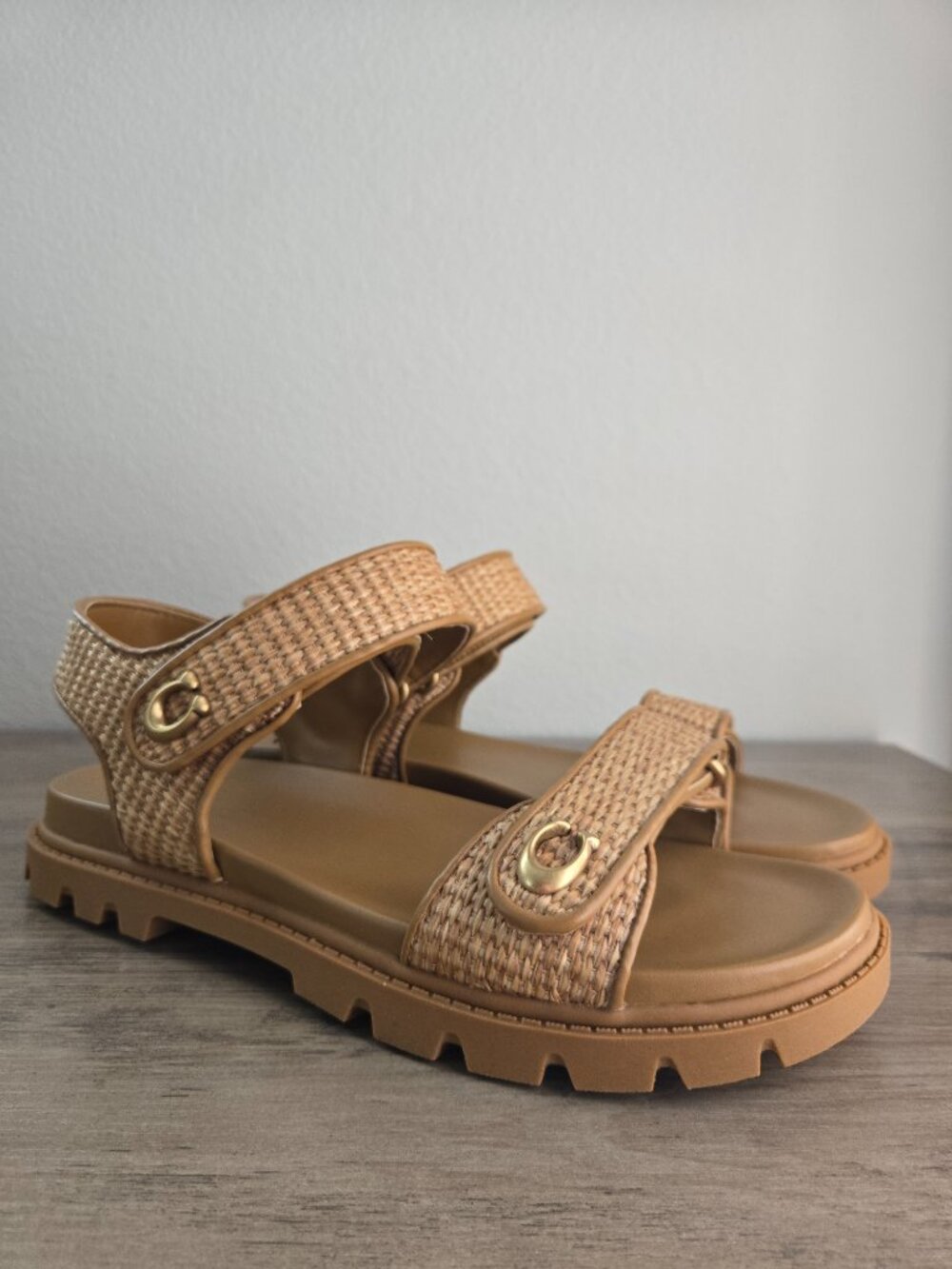 COACH Brynn Straw Open Toe Casual Sandals Natural Size 11B - Picture 6 of 16